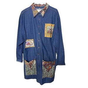 Dee's Design XL Handmade Shirt Dress Daisy Bear Buttons Prairie Cottage Denim